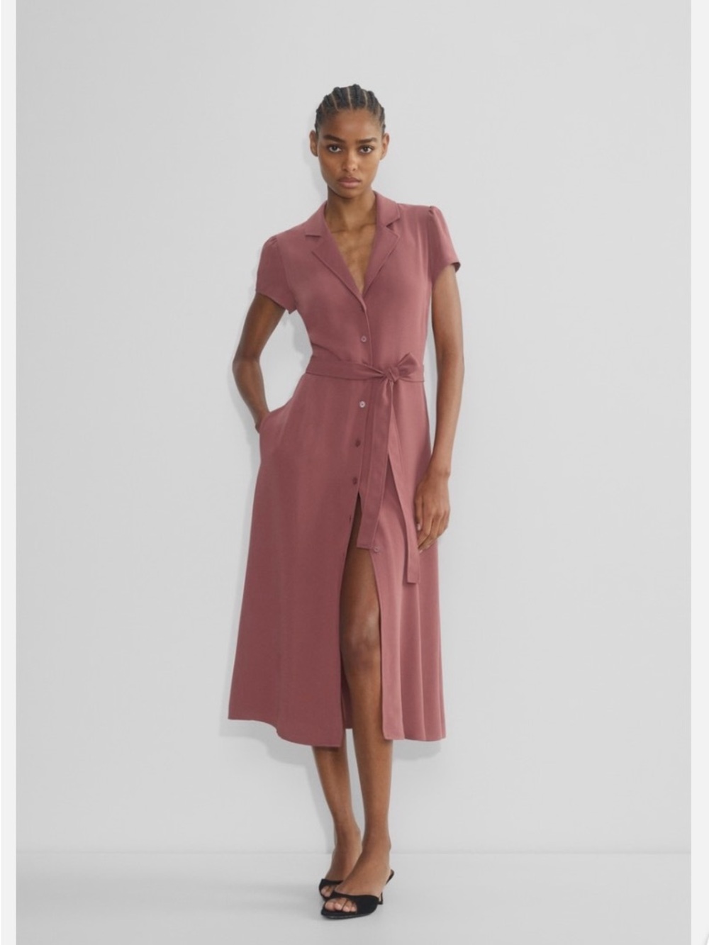 Wilfred Dusty Rose Short-Sleeve Button-Front Midi Dress